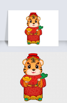 红色喜庆虎年插画素材老虎年画设计元.