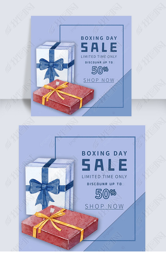 boxing day ordinary watercolor gift boxes blue discount instagram post