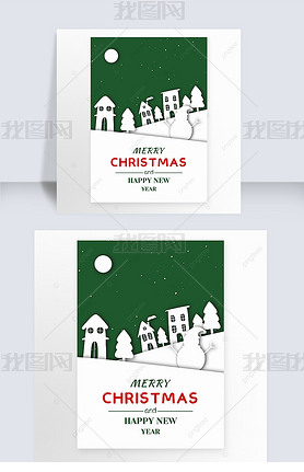 merry christmas paper cut style snowman green greeting card