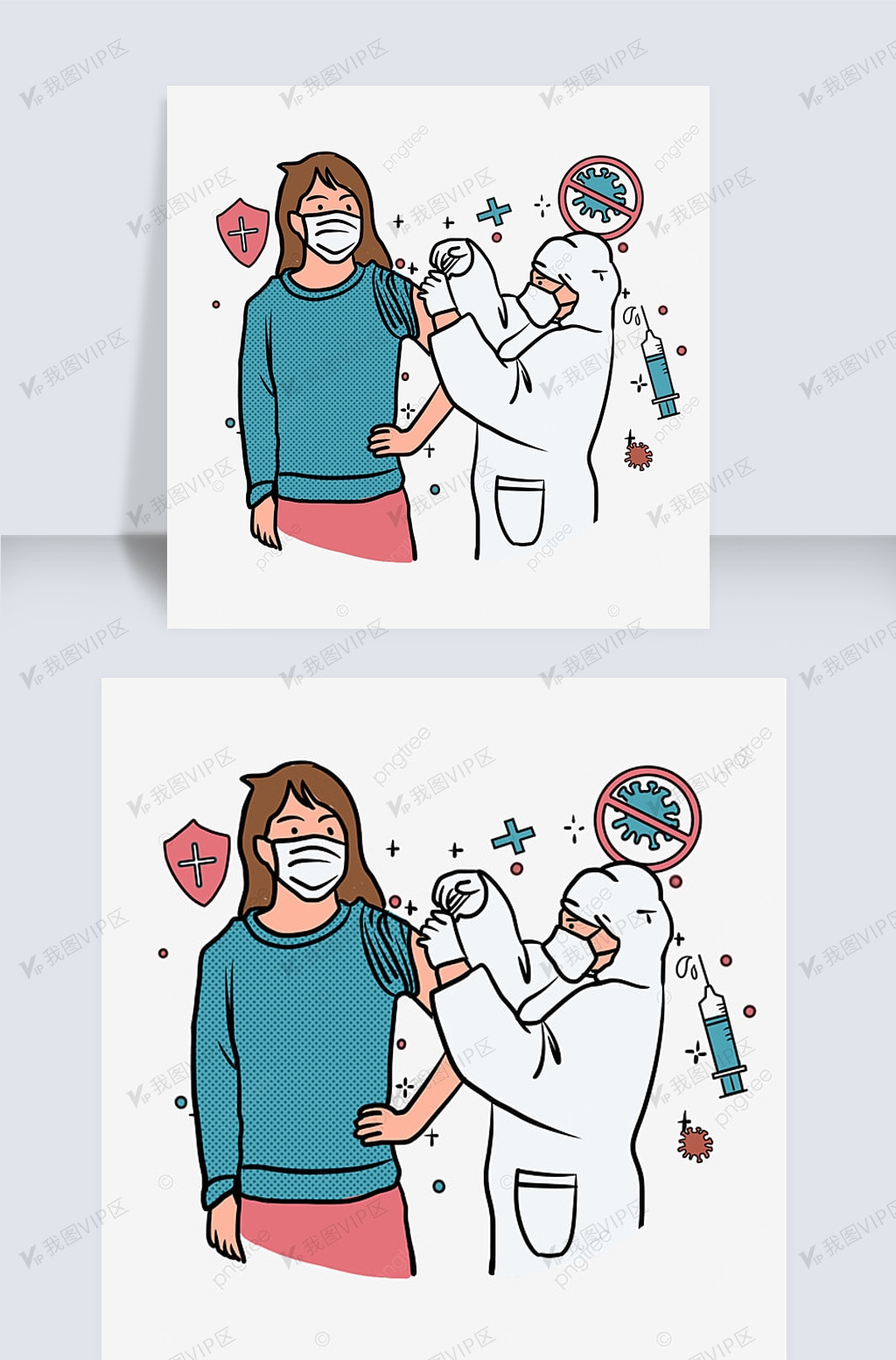 给女生注射新冠疫苗的医护人员