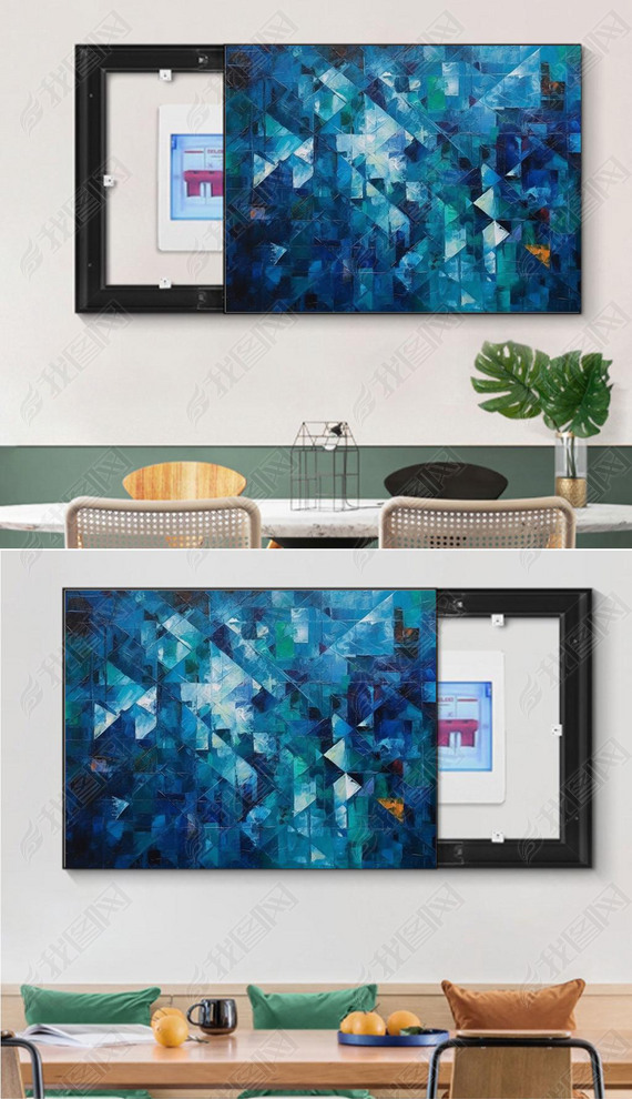 Blue geometric patchwork art