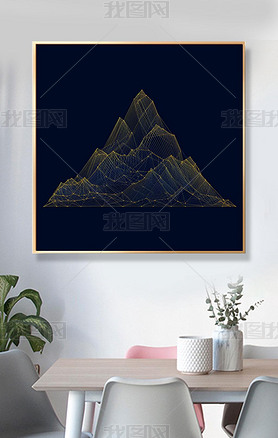 New Chinese blue mountain peak pattern 2D scintillating gold lines outline the mountain peak shape