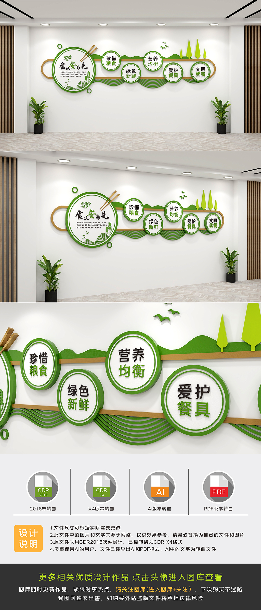 绿色食堂饭堂餐厅标语文化墙