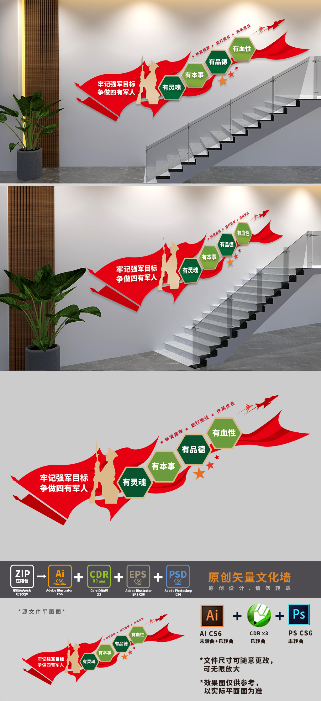 争做四有军人楼梯文化墙