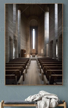 挪威Fjordanlaug木质教堂内部Ricardo Bofill风格超凡光影效果