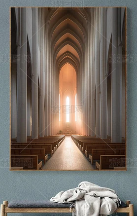 挪威Fjordanlaug木制教堂内部Ricardo Bofill风格灰色和青铜超凡脱俗的光影效果