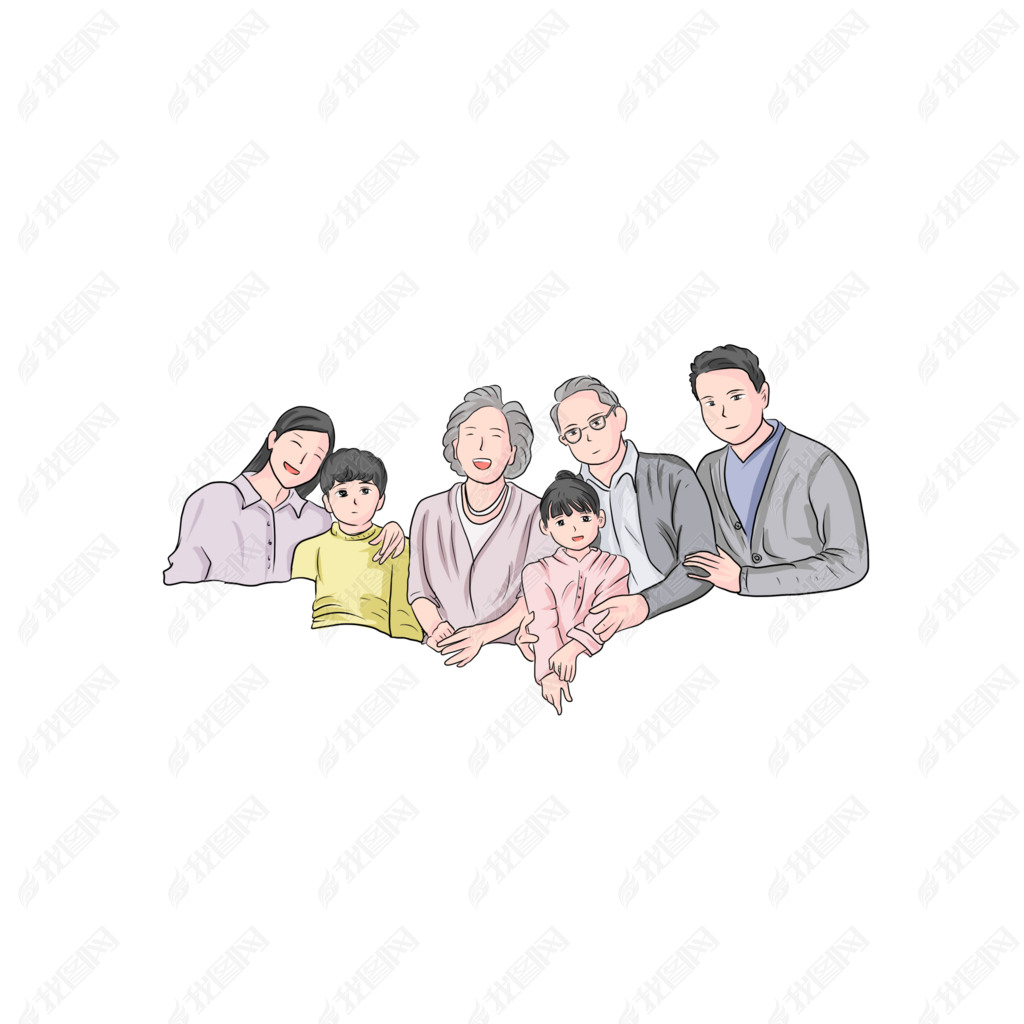 原创卡通祖孙三代元素