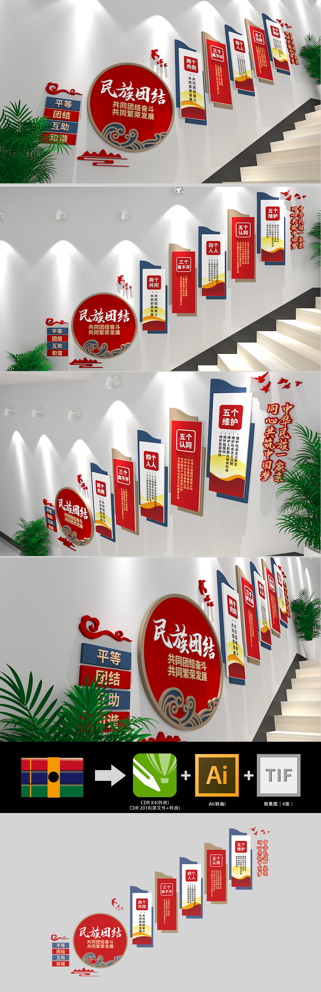 原创民族团结宣传楼梯文化墙-版权可商用