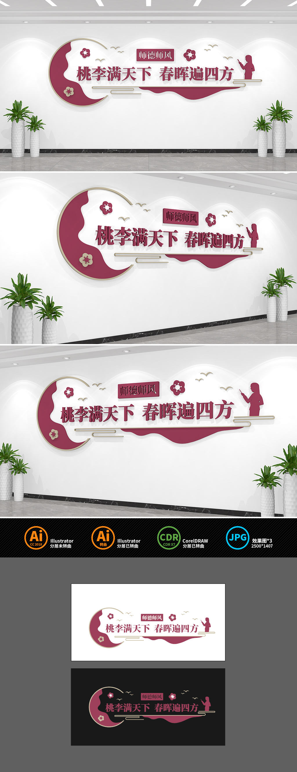 学校教师品德桃李满天下文化墙