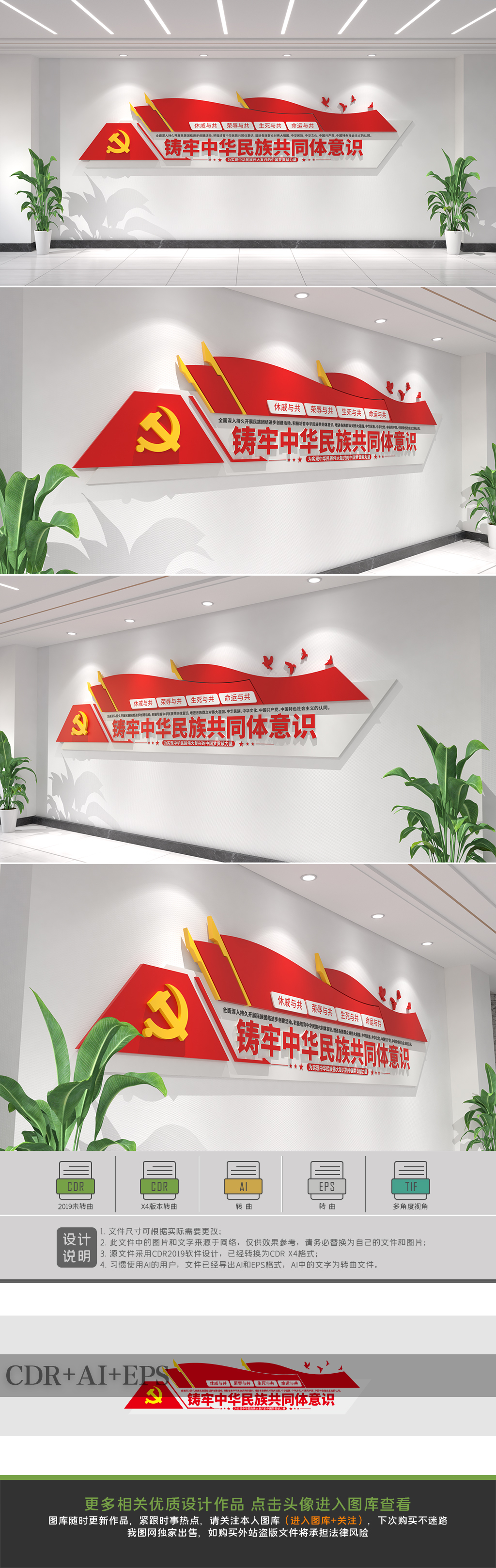 原创铸牢中华民族共同体意识文化墙民族团结文化墙-版权可商用