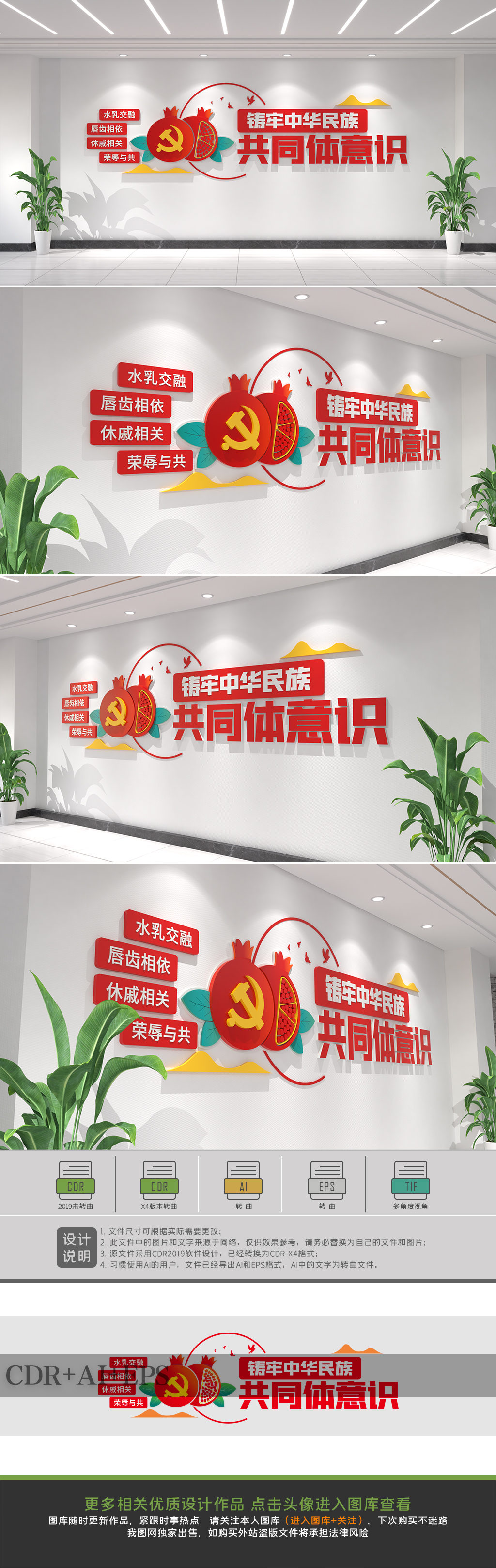 原创铸牢中华民族共同体意识文化墙民族团结文化墙-版权可商用
