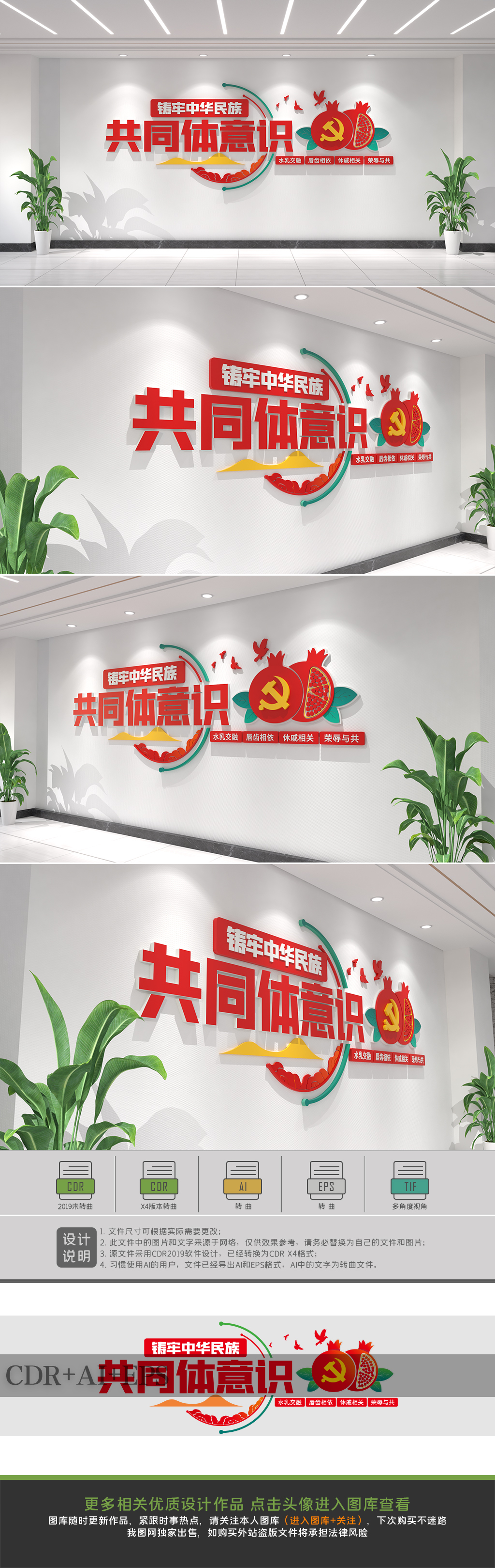 原创铸牢中华民族共同体意识文化墙民族团结文化墙-版权可商用