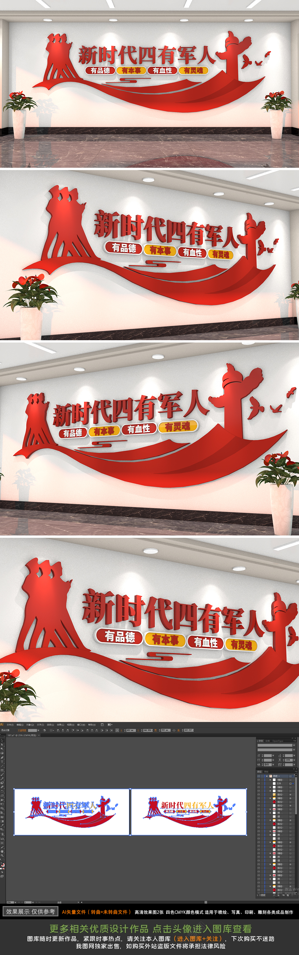原创四有军人部队标语文化墙-版权可商用