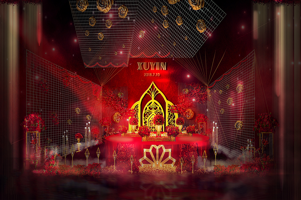 红黑色主题百分之100婚礼效果图