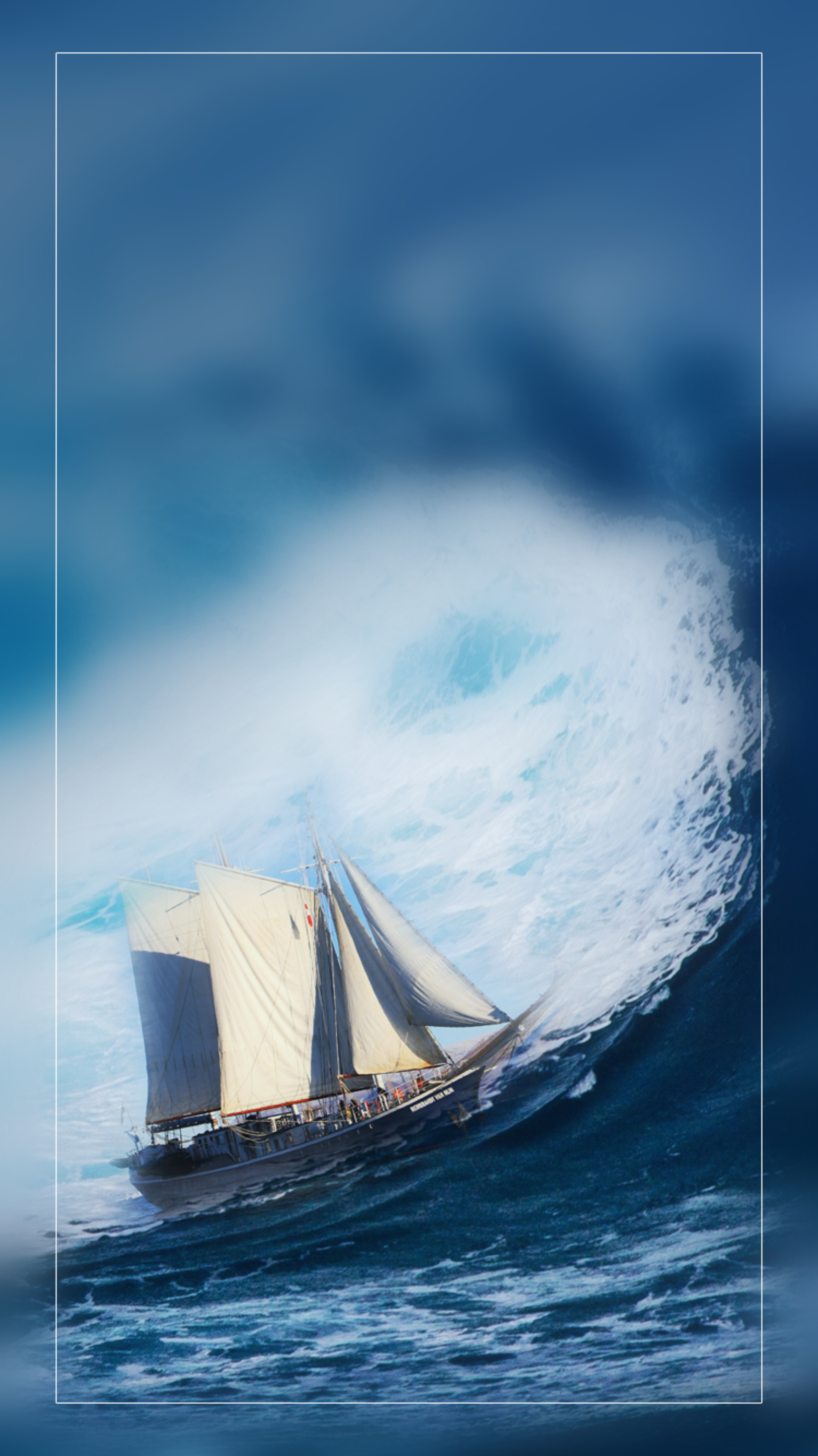 蓝色大海帆船巨浪边框背景素材