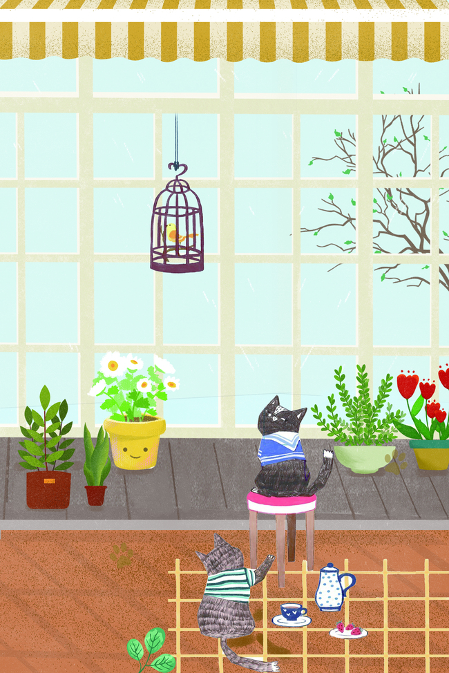 清凉一夏橱窗喵咪促销海报背景