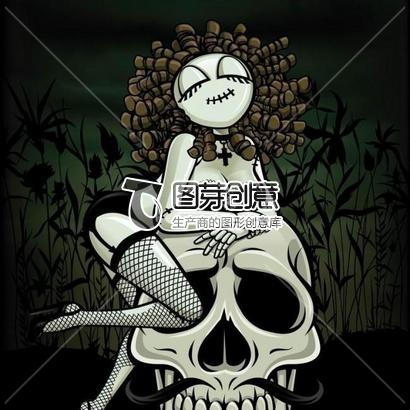 恐怖骷髅头性感美女 t恤图案图片商用授权