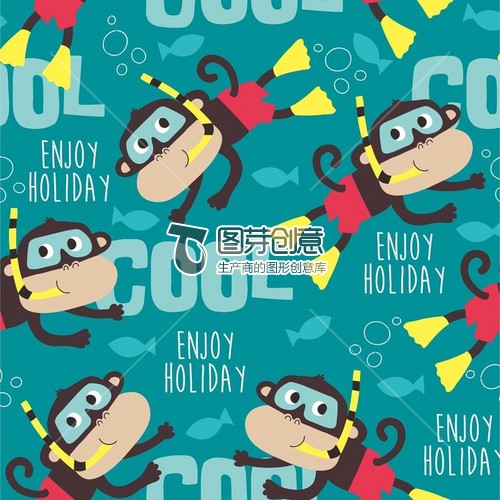 卡通动物鱼类猴子循环图案手机壳印花AI商用授