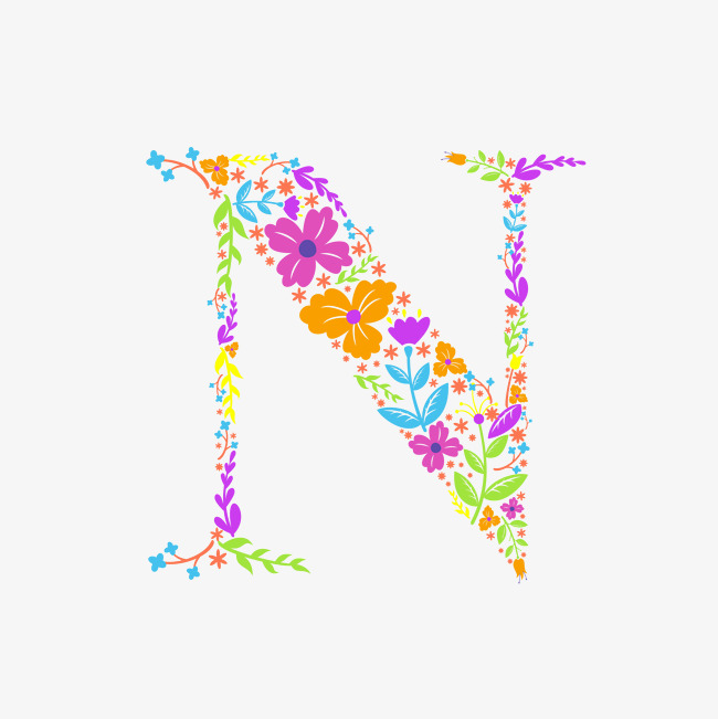 夸张撞色创意花朵字母n