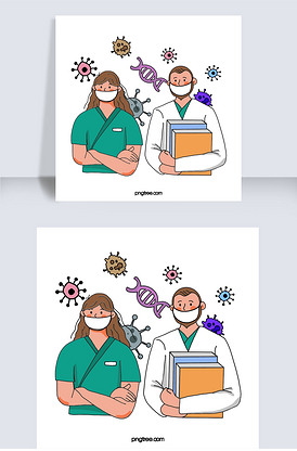 手绘医生戴口罩通信图