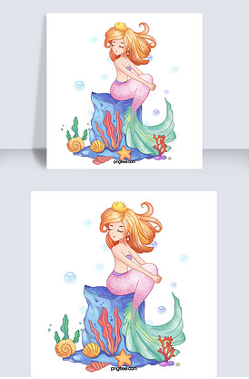水彩手绘海底美人鱼