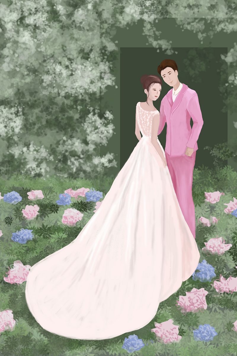 韩式手绘婚纱图片唯美_手绘头像女生唯美(3)