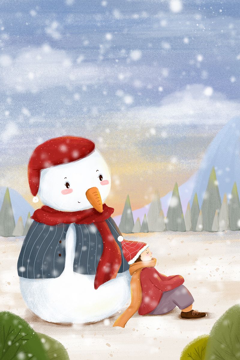 女生卡通依靠雪人女孩2017插画a女生超短发图片