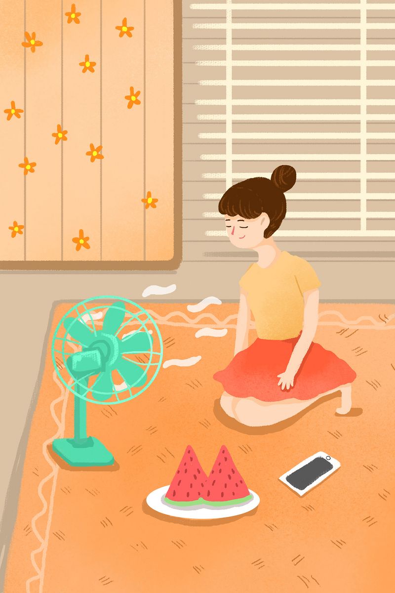 小清新暑假假期在家度假大暑插画