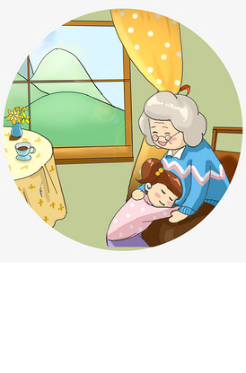 奶奶孙女情深卡通亲情插画版权可商用