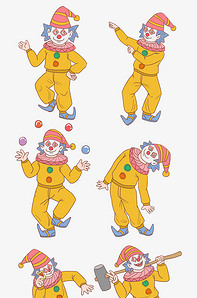 万圣节马戏团小丑们手绘卡通-版权可商用