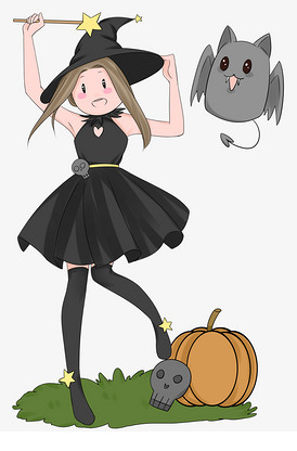 万圣节手绘卡通女巫插画