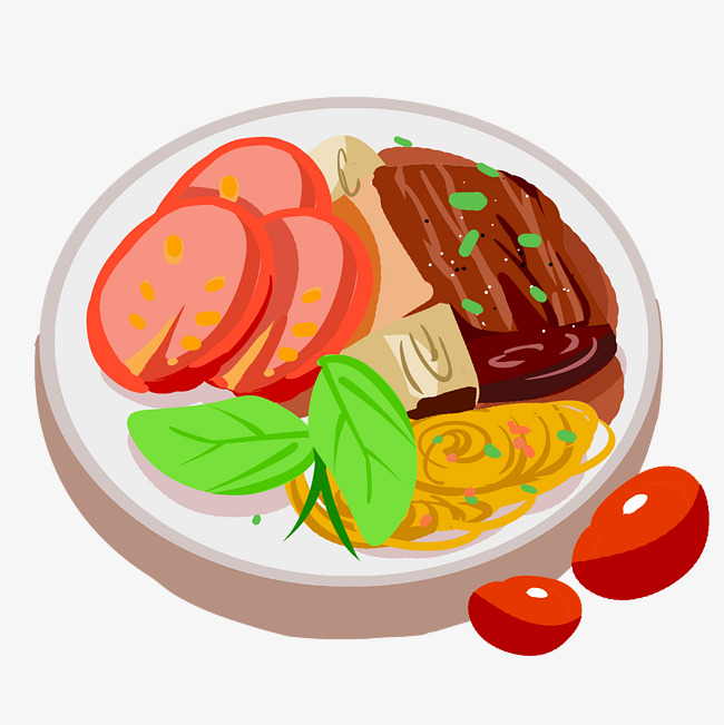 美味火腿意大利面手绘插画