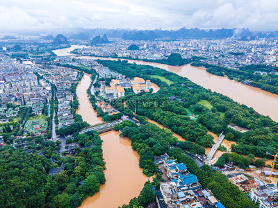 航拍桂林城市洪涝洪峰水灾夏季暴雨后免抠元素