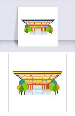 手绘地标建筑中国馆插画
