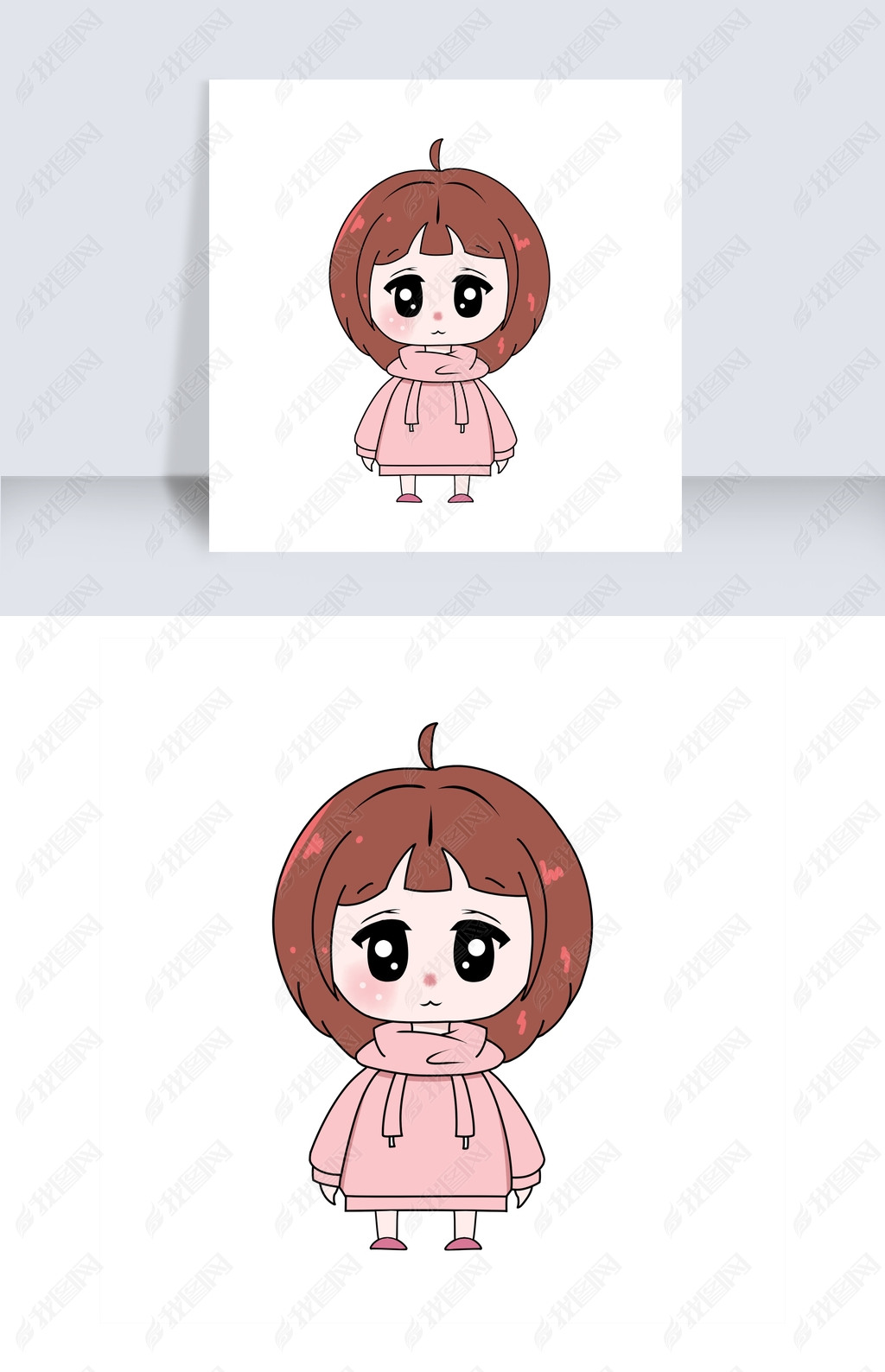 原创女生节卡通手绘穿粉色卫衣的小女孩版权可商用