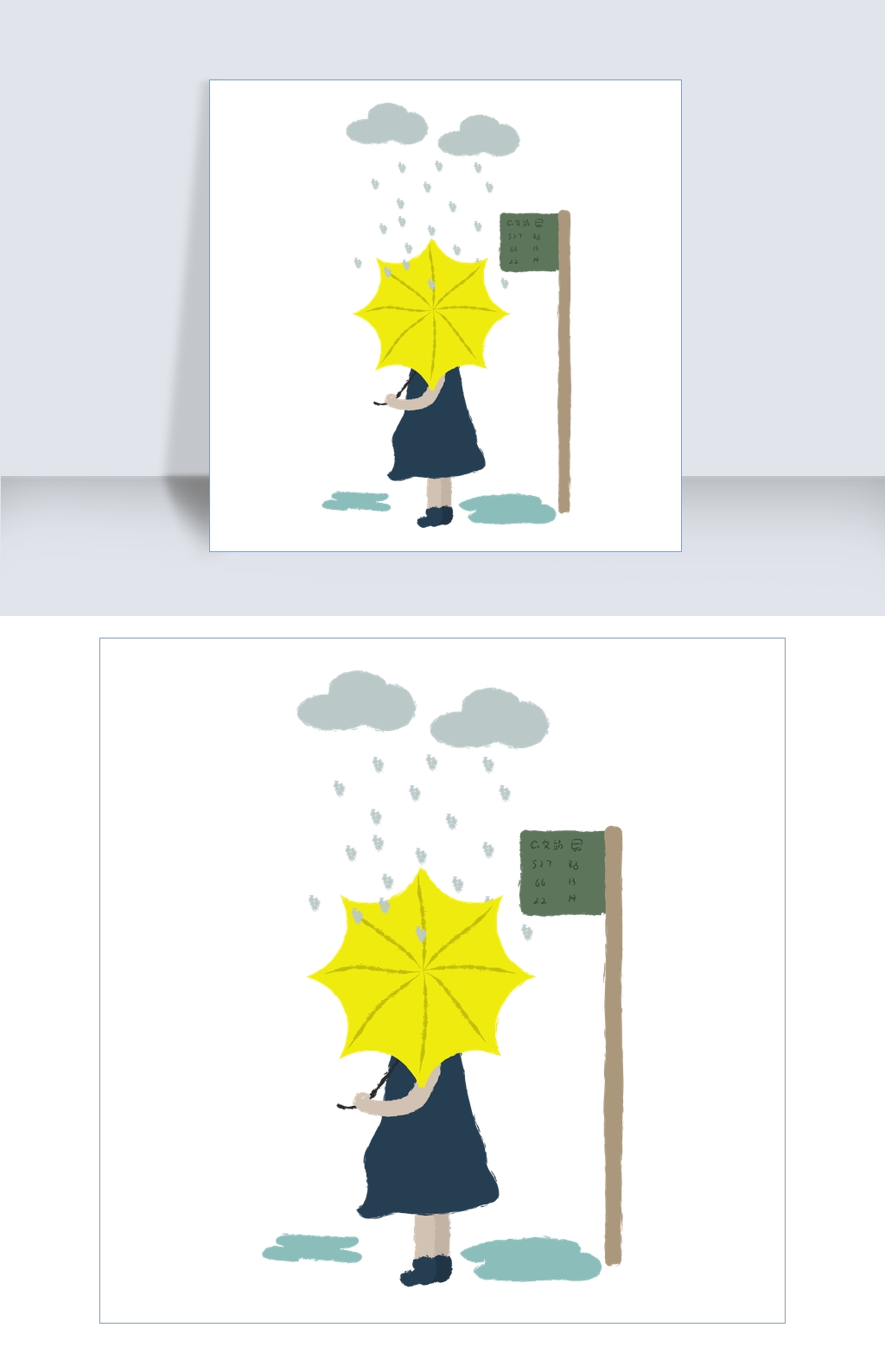 画风插头像下雨天等车的女孩女生网个性qq卡通黑白图片