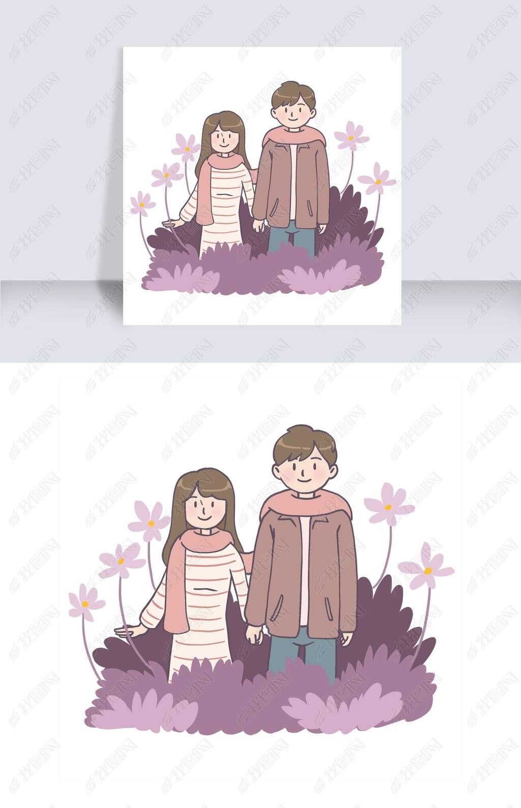 原创春季情侣牵手浪漫糖果色手绘插画免抠元素下载