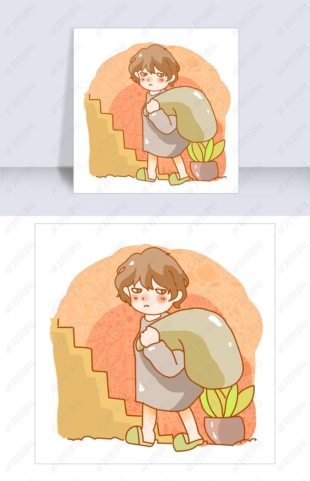 原创卡通扛麻袋少女png版权可商用