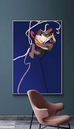 现代简约抽象艺术油画风格男人人物装饰画