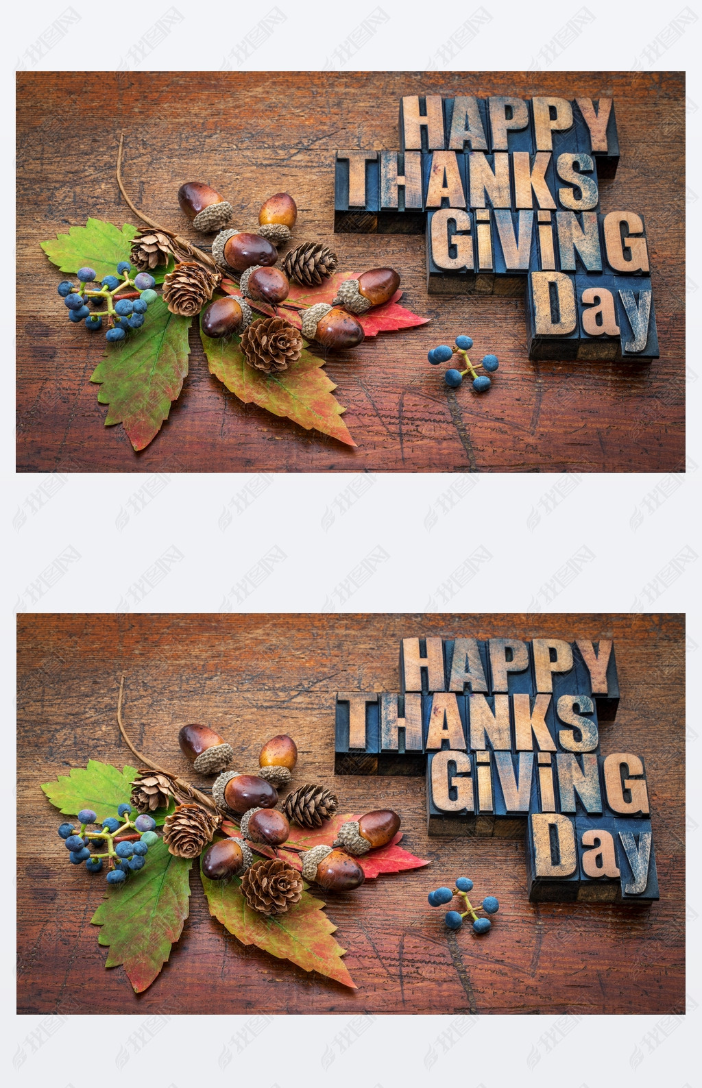 Happy Thanksgiving Day in wood type