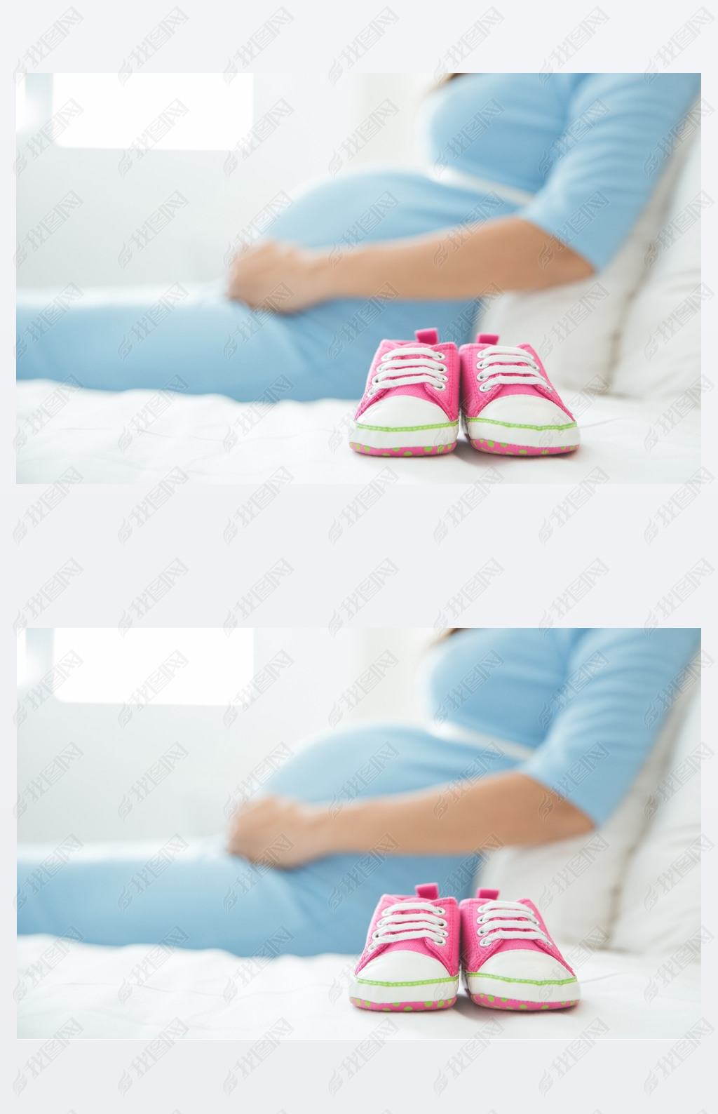 Baby Shoes with a pregnant woman on the background