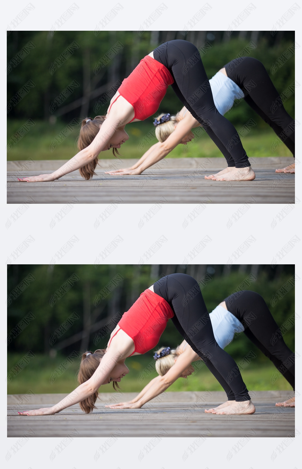 Yoga class: Downward facing dog pose