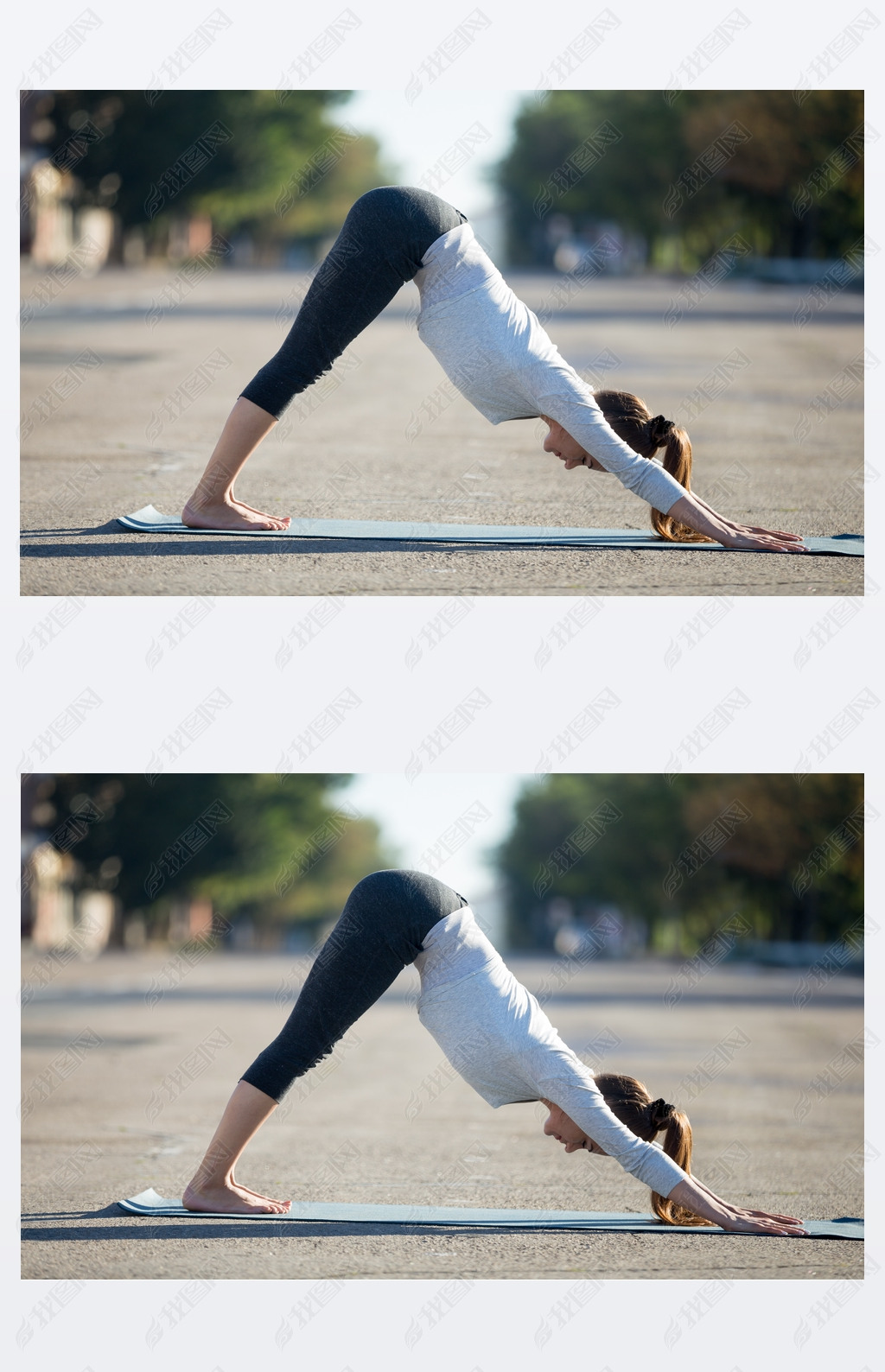 Street yoga: Downward facing dog pose