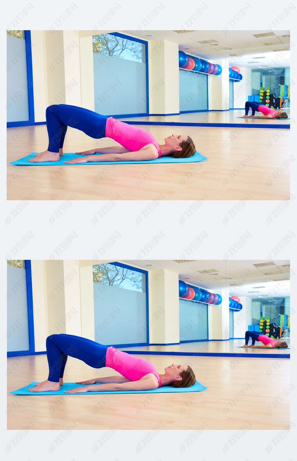 Pilates woman shoulder bridge exercise workout