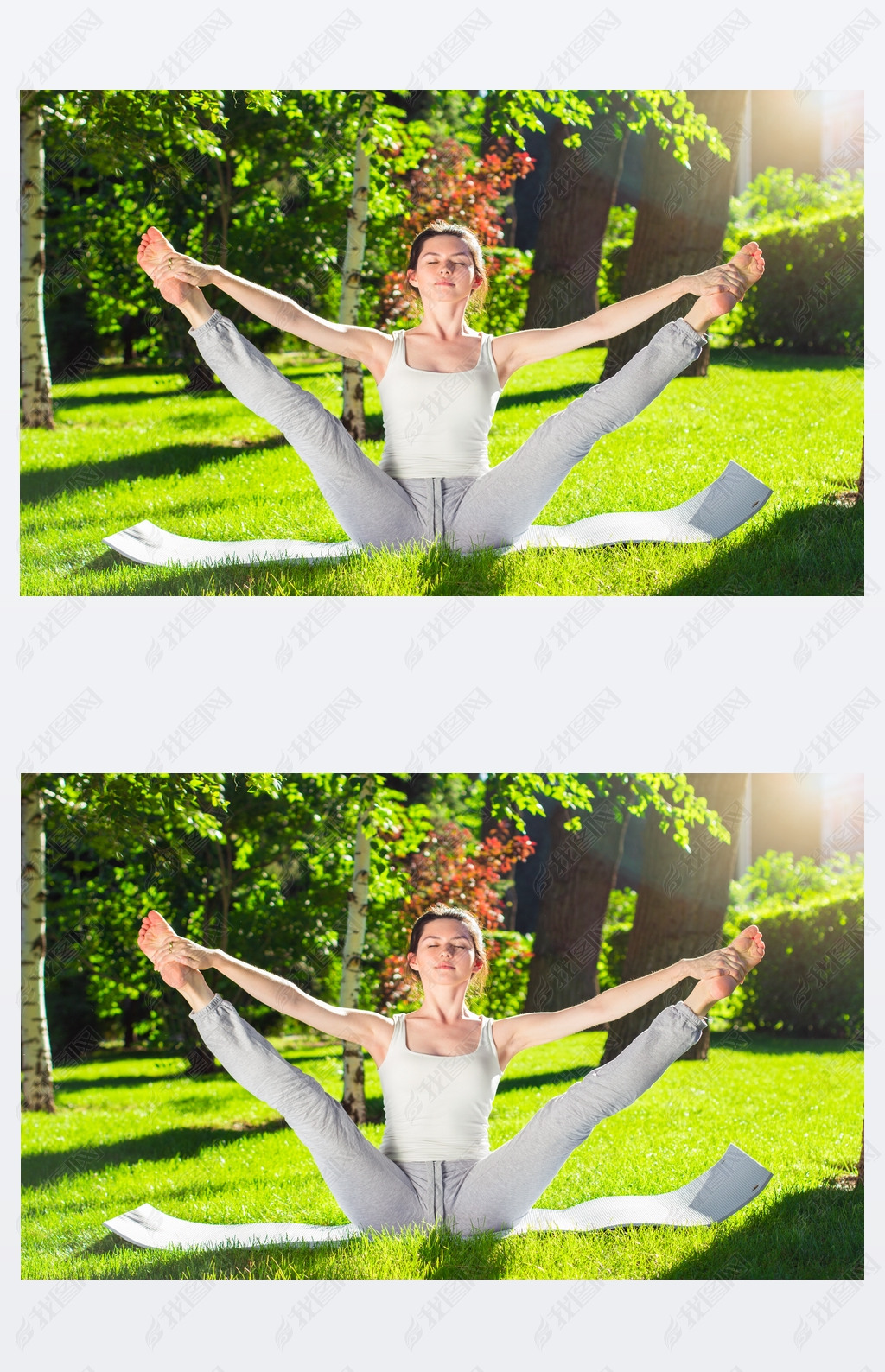 Young woman doing yoga in the park in the morning