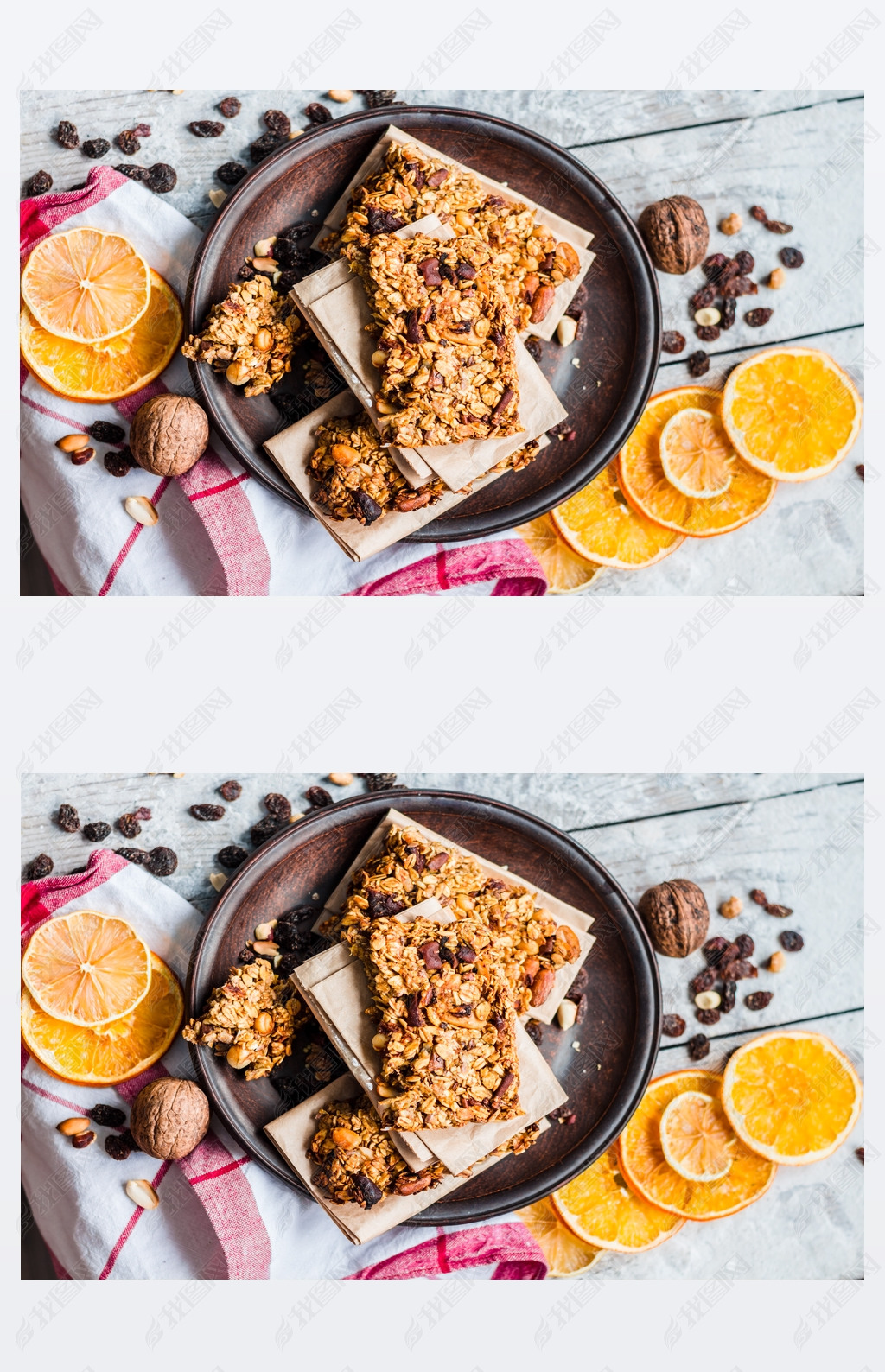 Homemade citrus granola protein bars with peanut butter, honey, 