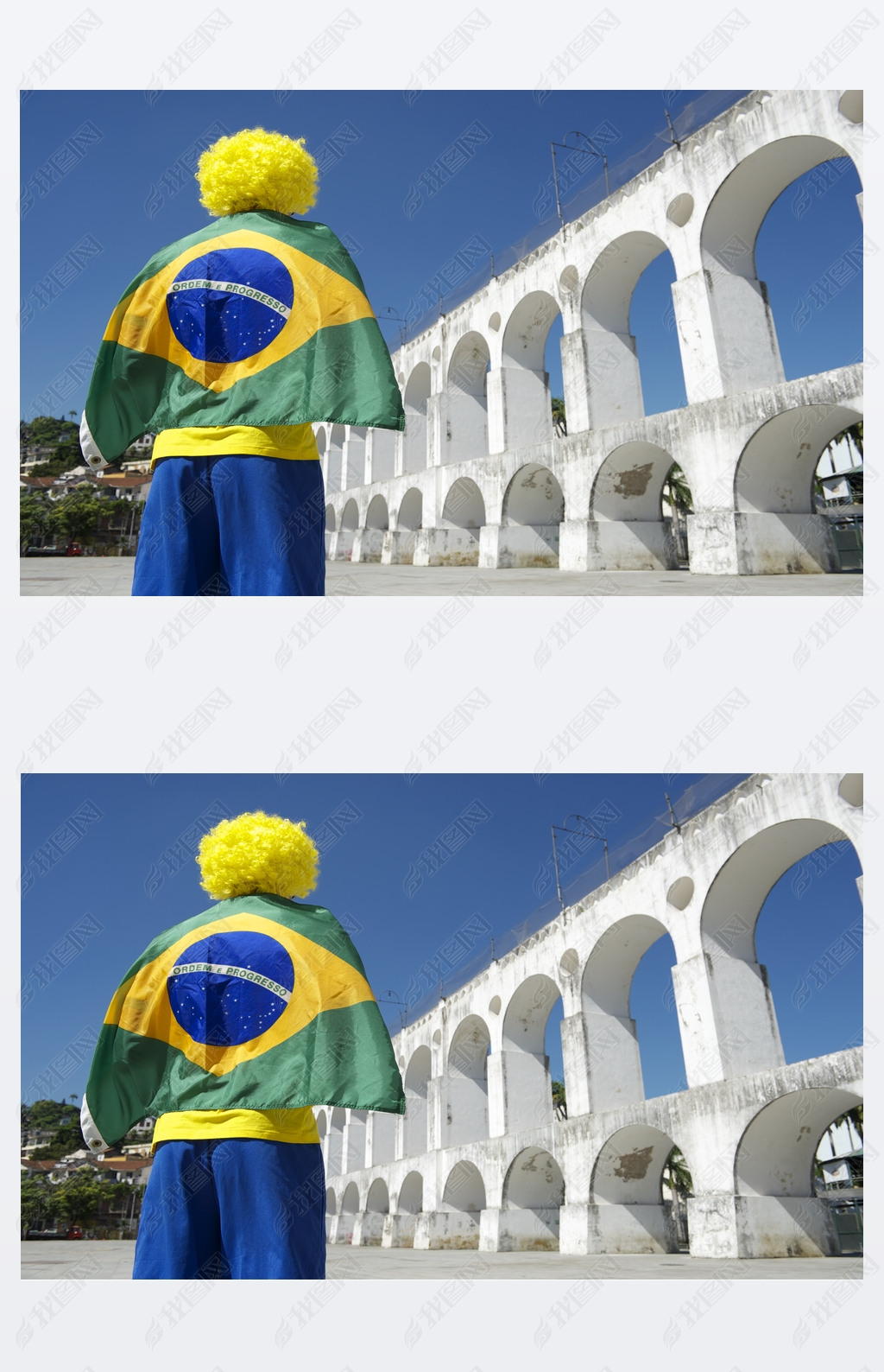 Brazil Flag Man Lapa Arches Rio Brazil