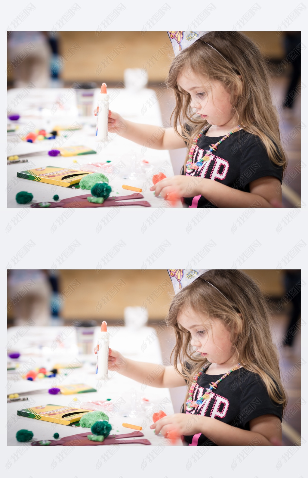 little girl making handcraft at a table