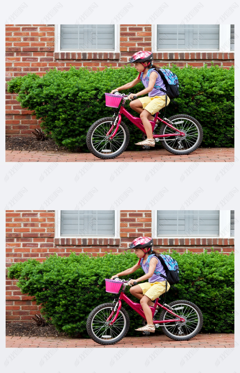 骑自行车到学校的孩子们