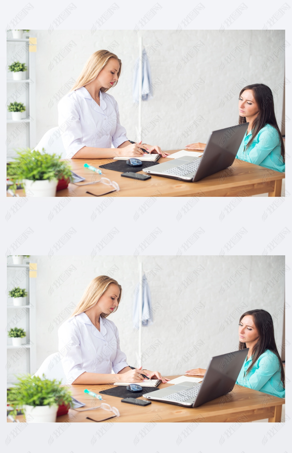 Doctor talking to patient in office, taking notes.